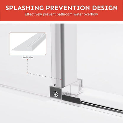 58-60" Wx74 H Frameless Single Sliding Shower Door, 5/16" Tempered Glass&Shatter Proof Film Doubling Safety, Easy Clean Coating&Stainless Steel Hardware,Strong Seals Water Protection