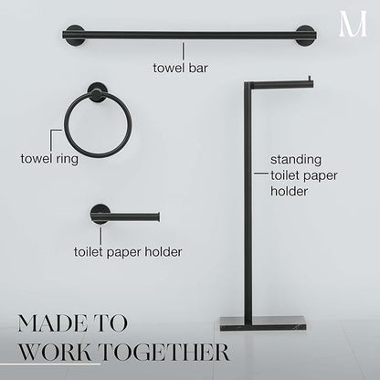 MARMOLUX ACC Free Standing Matte Black Toilet Paper Holder Stand Black Marble Base and Storage - 4 Jumbo Roll Bathroom Hardware Toilet Paper Stand - Stainless Steel Standing Toilet Paper Holder