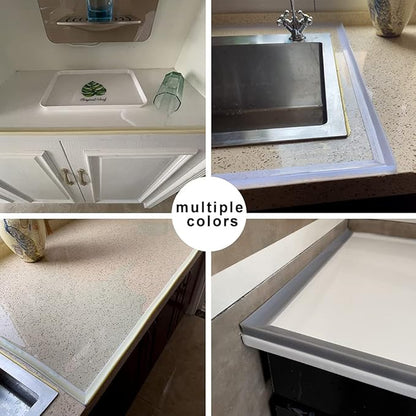 78inch Shower Threshold Water Dam Barrier Shower Door Bottom Seal Strip, Silicone Rubber Kitchen Sink Splash Guard, Corner Water Retaining Strip for Countertop, Bathroom (Transparent)