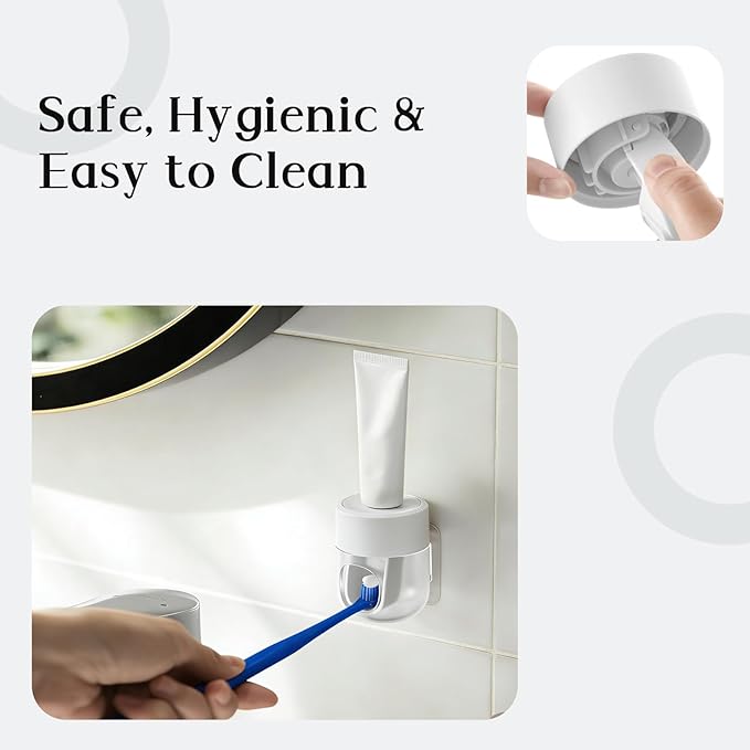 Toothpaste Dispenser, Automatic Squeezer, Multi-Functional No-Drill Wall-Mounted, White