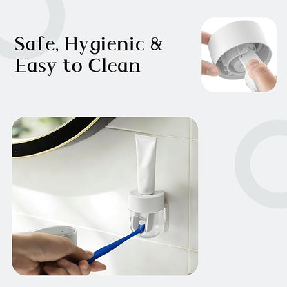 Toothpaste Dispenser, Automatic Squeezer, Multi-Functional No-Drill Wall-Mounted, White
