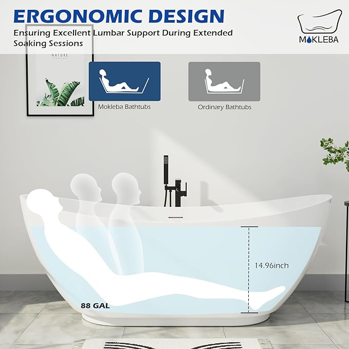 67" Lucite Acrylic Freestanding Bathtub, Double Slipper Shape Contemporary Soaking Tub with Toe-tap Chrome Drain, Slotted Overflow, cUPC Certified, Glossy White