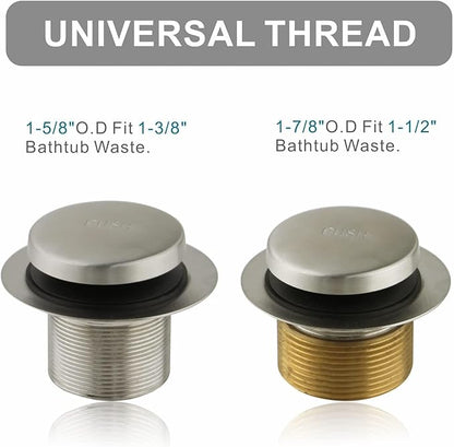 Bathtub Drain Tip Toe Tub Conversion Kit, Replacement Bath Trim with Two-Hole Overflow Faceplate and Universal Fine/Coarse Thread Assembly, Brushed Nickel