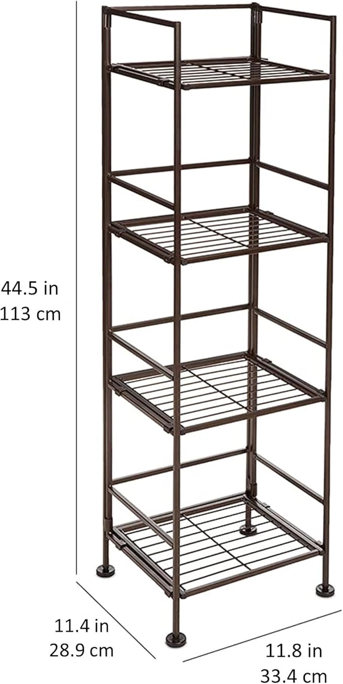 Amazon Basics 4-Tier Iron Towel Shelf for Bathroom, Black, 11.4"L x 11.8"W x 44.5"H