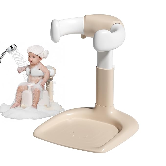 Baby Bath Stand, Foldable Standing Bathtub for Baby, Shower Stand and Bath Support for Infants and Toddlers (6–36 Months), Non-Slip Adjustable Baby Standing Support, Coffee