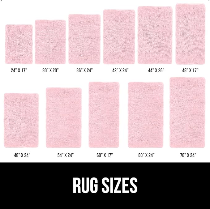GORILLA GRIP Bath Rug Mat 30x20, Soft Absorbent Chenille, Quick Dry Microfiber Mats, Rubber Backing Washable Shower Floor Rugs, Bathmat Runner, US Designed Bathroom Home Decor Accessories Light Pink