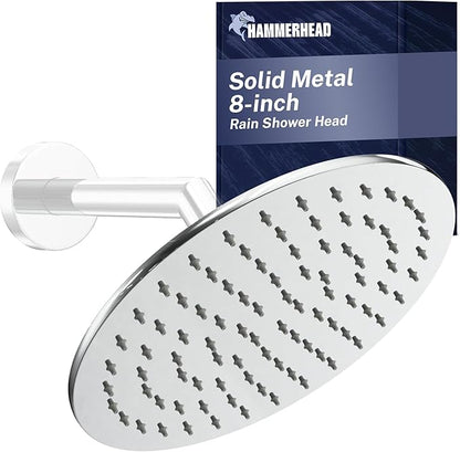 HammerHead Showers® Solid Metal 8 Inch Rainfall Shower Head – CHROME - Shower Head Rainfall - 2.5 GPM High Flow Shower Head Optimized for Pressure – Large Round Rain Shower Heads