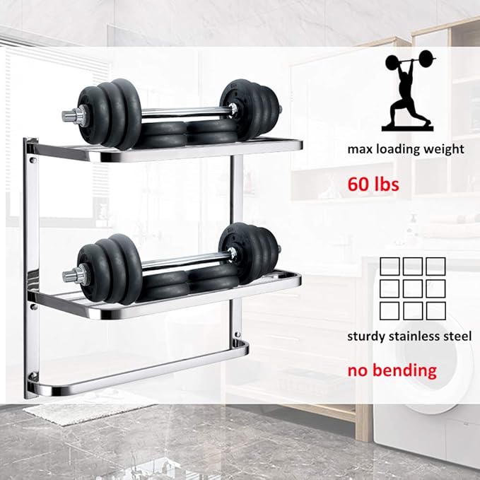LUANT 3-Tier Bathroom Shelf with Towel Bars, Stainless Steel Wall Mounting Rack,22-1/2 Inch
