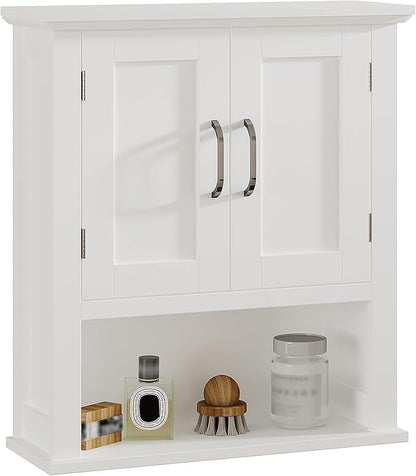 ChooChoo Wood Wall Cabinet with Doors, Medicine Cabinet with Adjustable Shelves Over The Toilet, Hanging Cabinet Wall Mounted for Bathroom, Kitchen, Living Room, White