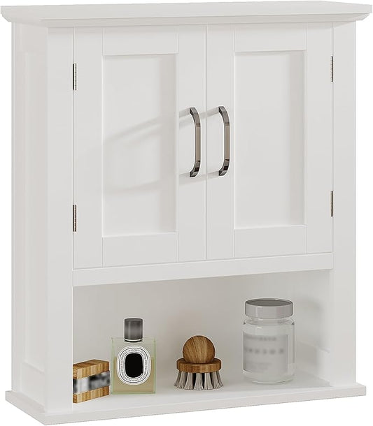 ChooChoo Wood Wall Cabinet with Doors, Medicine Cabinet with Adjustable Shelves Over The Toilet, Hanging Cabinet Wall Mounted for Bathroom, Kitchen, Living Room, White