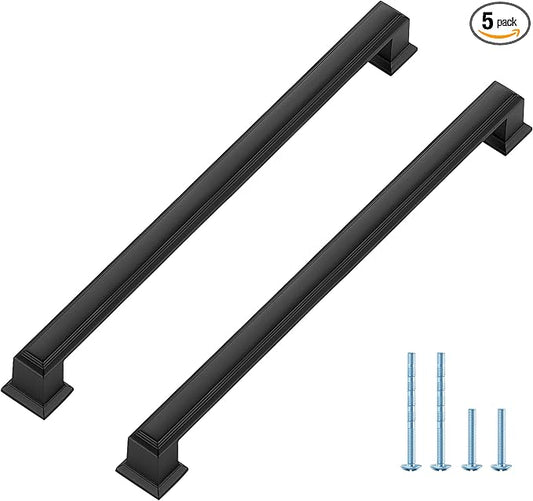 Ravinte Hardware 5 Pack Matte Black Cabinet Pulls, 8 Inch (204mm) Hole Center Zinc Alloy Drawer Handles for Kitchen Cabinets, Cupboards, Dressers, Square Solid Metal Hardware