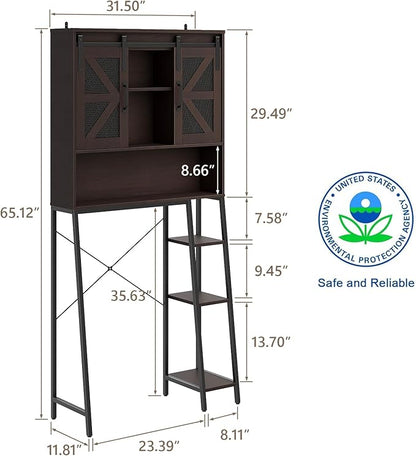 Over The Toilet Storage Cabinet, Farmhouse Storage Cabinet Over Toilet with Sliding Barn Door，Home Space-Saving Toilet Rack, for Bathroom, Restroom, Laundry(Espresso)