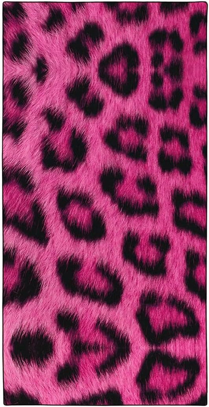 Pink Leopard Print Love Beach Towel 36"x72" Quick-Dry Sand-Free Soft Microfiber for Pool Camping
