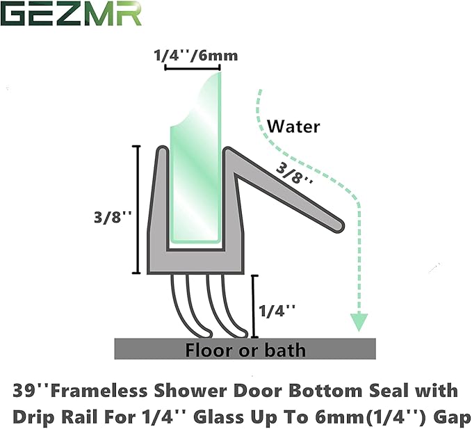 2-Pack Ultra Clear Shower Door Bottom Seal (1/4'' X 39'', Polycarbonate) Frameless Glass Shower Door Seal Strip Shower Door Sweep - Stop Shower Leaks and Create a Water Barrier