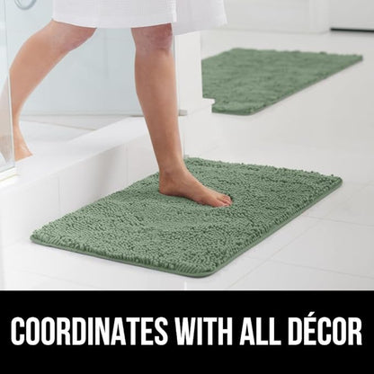 GORILLA GRIP Bath Rug Mat 48x24, Soft Absorbent Chenille, Quick Dry Microfiber Mats, Rubber Backing Washable Shower Floor Rugs, Bathmat Runner, US Designed Bathroom Home Decor Accessories Sage Green