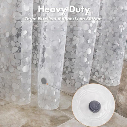 WELTRXE Shower Curtain Liner Waterproof, 8G Thick EVA, Heavy Duty Shower Liner with Magnets, 3D Pebble Bath Curtain for Stall, Bathtubs Bathroom, 72 x 72, 12 Hooks