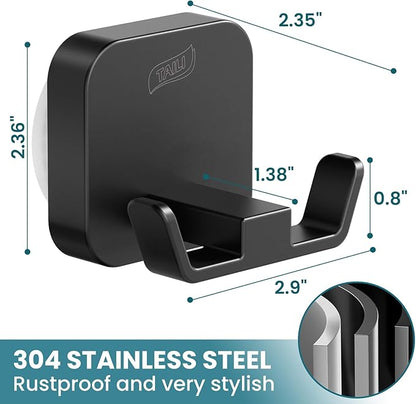 TAILI Patented Strong Suction Cup Holder, Thickened 304 Stainless Steel Bathroom Suction Hook for Towel, Loofah, Bathrobe, Damage-Free Hanging Shower Wall Hook, Double-Hook Widening Design, Black