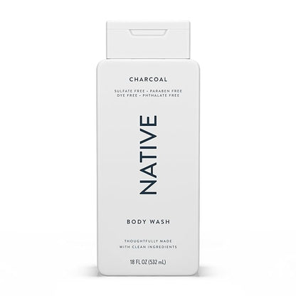 Native Body Wash Contains Naturally Derived Ingredients | For Women & Men, Sulfate, Dye, & Paraben Free Leaving Skin Soft and Hydrated | Charcoal 18 oz