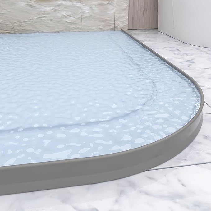 Raycity 3" High Shower Threshold Water Dam 118 IN Collapsible Shower Water Splash Guard for Curbless Shower Threshold Barrier Water Stopper for Wet and Dry Separation Bathroom and Kitchen (Grey)