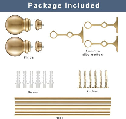 Double Curtain Rod, Adjustable 1 inch Double Drapery Rod Rods for Windows 48 to 84 inch,Ball Round Finials with Brackets Set (48-84",Gold)