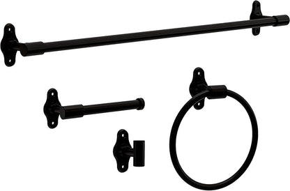Franklin Brass Calloway 4-Piece Bathroom Set Matte Black 18" + 6" Towel Rack, Toilet Paper Holder, Hand Towel Holder, Hook | 4-Piece Bath Hardware Accessories Set CLWY64-MB