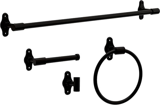 Franklin Brass Calloway 4-Piece Bathroom Set Matte Black 18" + 6" Towel Rack, Toilet Paper Holder, Hand Towel Holder, Hook | 4-Piece Bath Hardware Accessories Set CLWY64-MB