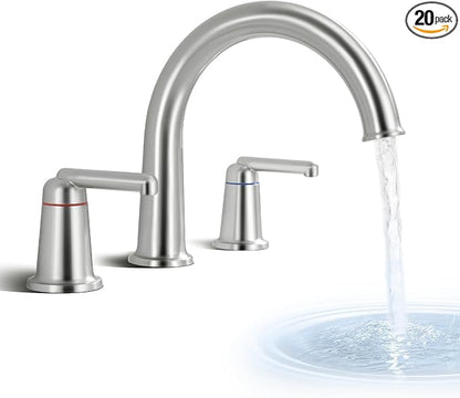 High Flow Roman Tub Faucet with Valve, Widespread Solid Brass 3 Hole Bathtub Faucet, 2 Handle Deck Mount Bath Tub Filler with Supply Water Hoses, Brushed Nickel