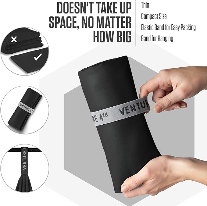 VENTURE 4TH Quick Dry Towel. Microfiber Travel Towel Ideal for Camping, Hiking, Backpacking, Gym. Lightweight & Fast Drying Travel Towels for Body. Compact & Easy to Pack - Black Medium