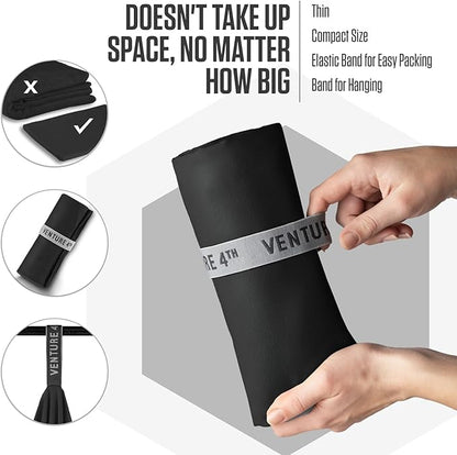 VENTURE 4TH Quick Dry Towel. Microfiber Travel Towel Ideal for Camping, Hiking, Backpacking, Gym. Lightweight & Fast Drying Travel Towels for Body. Compact & Easy to Pack - Black Medium
