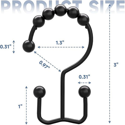Titanker Black Shower Curtain Hooks Rings, Rust-Resistant Metal Double Glide Shower Hooks for Bathroom Shower Rods Curtains, Set of 12 Hooks - Matte Black