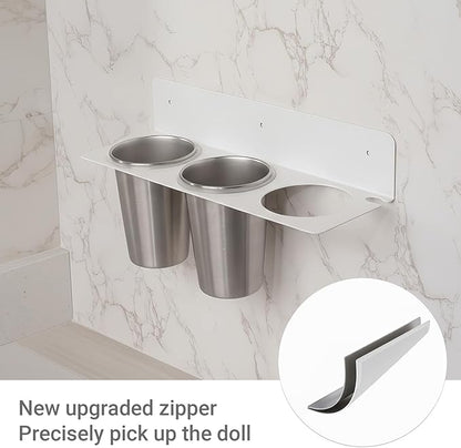 Hair Tool Organizer Wall Mount, Stainless Steel Hair Tool Holder with 2 Heat-Resistant Cups, Curling Iron Holder for Vanity, Hot Tools Organizer with PVC Ring,Hair Dryer Holder for Bathroom