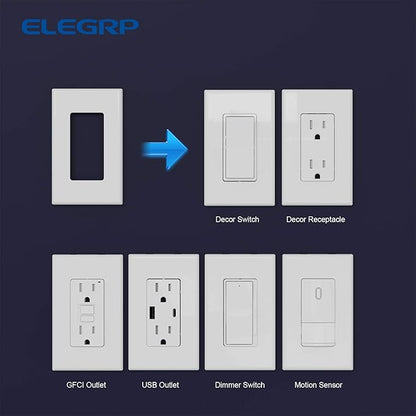 ELEGRP 1-Gang Glossy White Screwless Decorator Wall Plates, Standard Size Unbreakable Thermoplastic Faceplate Cover for Decorator Receptacle Outlet Switch, UL Listed, 5 Pack