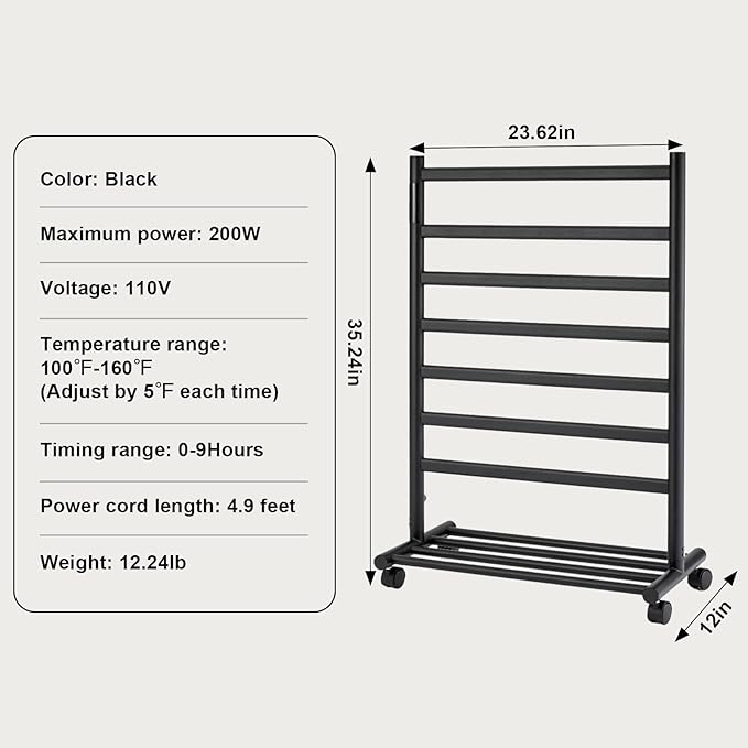 GROWNEER Upgraded Heated Towel Rack, 7 Bars Towel Warmer Rack, Wall Mounted & Freestanding Towel Warmer for Bathroom, Timer & Temperature Multi-Level Adjustments, Overheating Protection (Black)