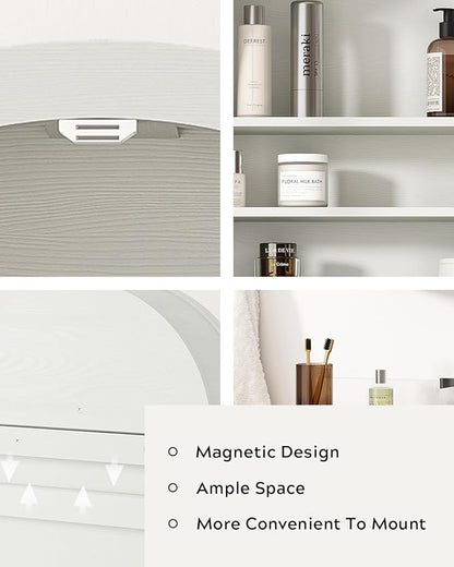 Arched Wall Cabinet with Acrylic Door, Large Wooden Wall Mounted Bathroom Cabinet, Modern Hanging Medicine Cabinet with Adjustable Shelf and Open Shelf, White