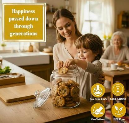 Glass Cookie Jar - 1 Gallon Wide Mouth Glass Jar With Lid - Extra Gasket - Large Food Storage Container, Candy Jar With Airtight Lid, Pet Food, Flour, Detergent Pods, Kitchen or Laundry Room