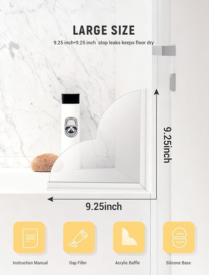 2 Pack Large Shower Splash Guard Kit, Upgrade 9.25 x 9.25 Bathtub Shower Water Splash Guards, Self-Adhesive Shower Guards to Keep Water in Shower, Shower Water Blocker from Splashing Out
