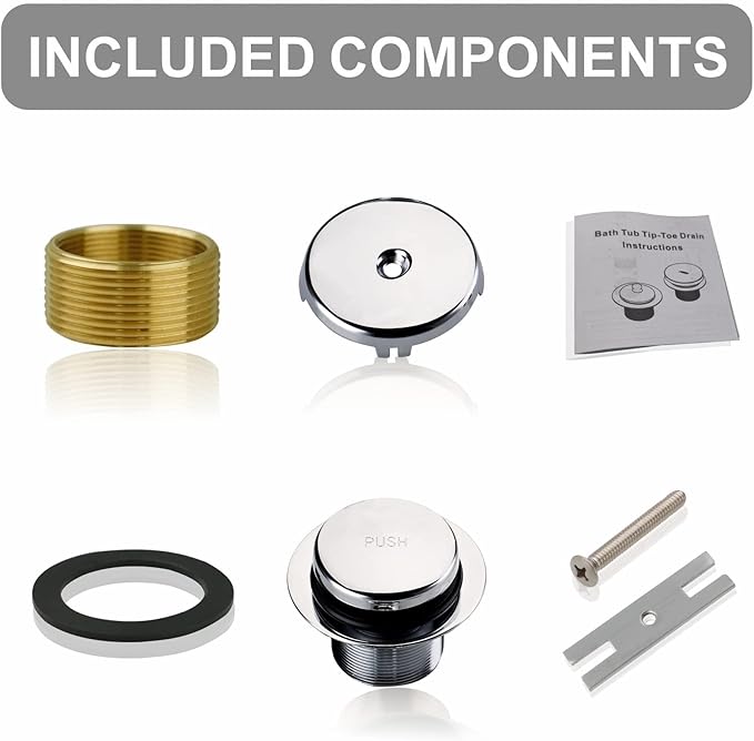 Chrome Bathtub Drain Tip-Toe Single Hole,Welsan Tub Drain Trim Set Conversion Kit Assembly, Coarse Thread Replacement Trim Kit with 1-Hole Overflow Faceplate Includes an Adapter,Chrome Plated