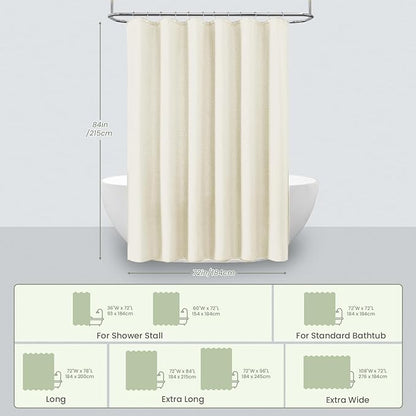 Inhousolu Fabric Shower Curtain Waffle Weave, 230 GSM Heavy Duty, Weighted Hem, 14 Metal Hooks, Water Repellent, Machine Washable, Hotel Spa Luxury Bath Curtain Set, 72 x 84 Inch, Ivory
