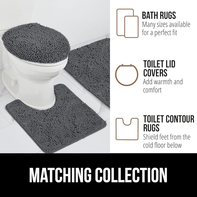 GORILLA GRIP Bath Rug Mat, Soft Absorbent Chenille, Quick Dry Microfiber Mats, Rubber Backing Washable Shower Floor Rugs, Bathmat Runner, US Designed Bathroom Home Decor Accessories 24x17, Charcoal