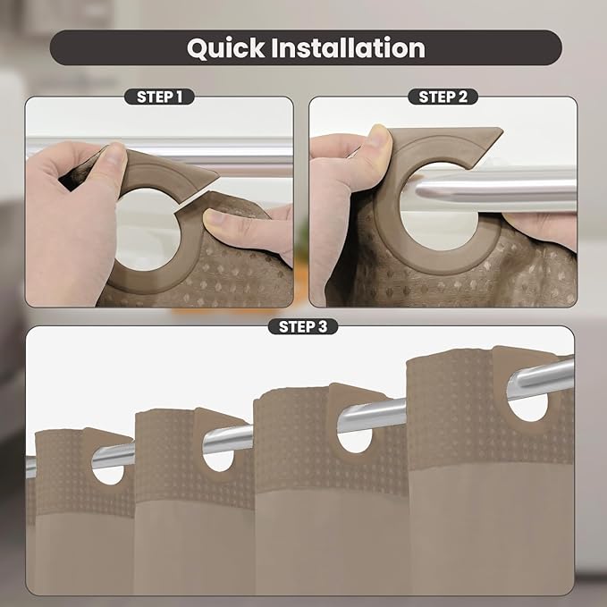 Inhousolu Long No Hook Shower Curtain with Snap in Fabric Liner Set Waffle Weave 230GSM Weighted Hem, Waterproof & Washable Bathroom Curtain Spa Luxury with Mesh Top Window 72" W x 78" L Beige
