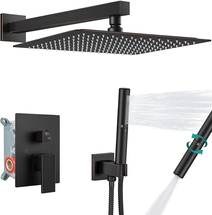 Aolemi Shower Faucet Set, High Pressure Shower System with 2-in-1 Handheld Sprayer, Wall Mount Fixture Combo with Rough-in Valve, 16 Inch Shower Head, Oil Rubbed Bronze