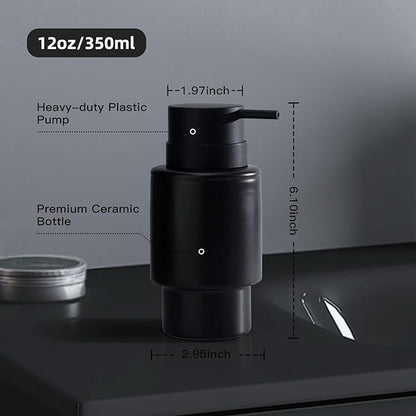 Fun Elements Black Soap Dispenser, 12oz Luxury Bathroom Soap Dispenser, Creamic Liquid Dispenser for Bathroom, Modern Minimalist Style