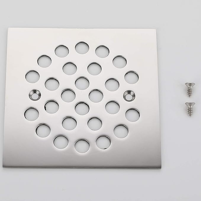 Square 4-1/4-inch Screw-in Shower Floor Drain Grate Strainer (Chrome)