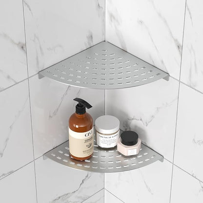 2 Pack Corner Shower Shelves 304 Stainless Steel Shower Corner Shelf Brushed Nickel Bathroom 8 in Prevent Rust Drilling Installation