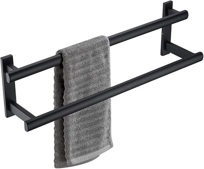 BAGNOLUX Double Towel Bar, SUS304 Towel Racks for Bathroom Wall Mounted 2-Tiers Ladder Towel Rails, Space Saving Bathroom Towel Holder Shelves Rack, Long Towel Hanger (16"-Square-Matte Black)