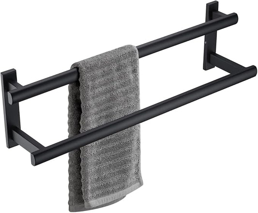 BAGNOLUX Double Towel Bar, SUS304 Towel Racks for Bathroom Wall Mounted 2-Tiers Ladder Towel Rails, Space Saving Bathroom Towel Holder Shelves Rack, Long Towel Hanger (16"-Square-Matte Black)