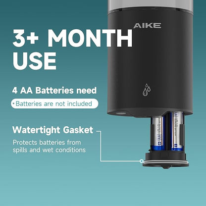 AIKE Automatic Wall Mount Liquid Soap Dispenser for Home and Commercial Bathroom 13.5oz IPX7 Waterproof,Matte Black Stainless Steel