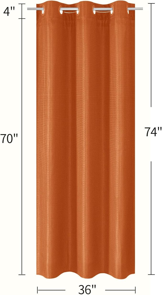 MitoVilla Orange Waffle Small Stall Shower Curtain Liner Set 36 x 74, No Hooks Required Half Size Narrow Fabric Cloth Shower Curtain Set with Snap-in Liner for Modern Bathroom Decor, Burnt Orange