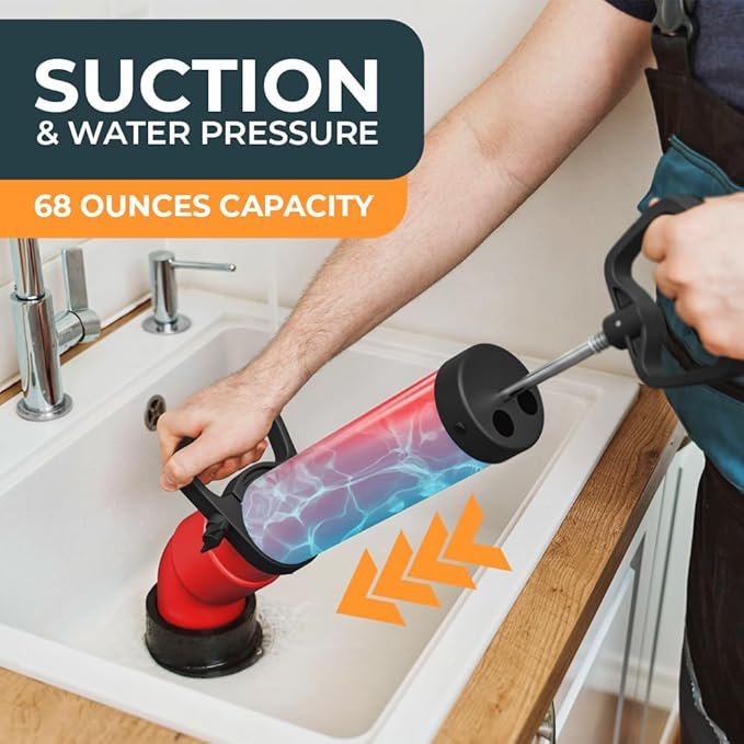 Drain Blaster with 3 Attachments [68oz Volume] - High Pressure Air Plunger For Fast And Effective Drain Unglogging - Plunge Blaster For Toilets, Sinks, Bathtubs & Showers!