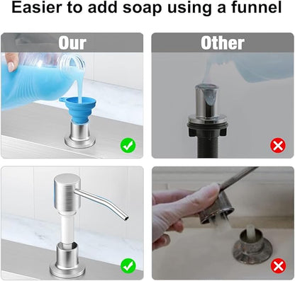 Soap Dispenser for Kitchen Sink,Stainless Steel Built in Soap Dispenser Countertop Pump Head,Dish Soap Hand Lotion Dispenser with Refillable 13.5OZ Bottle